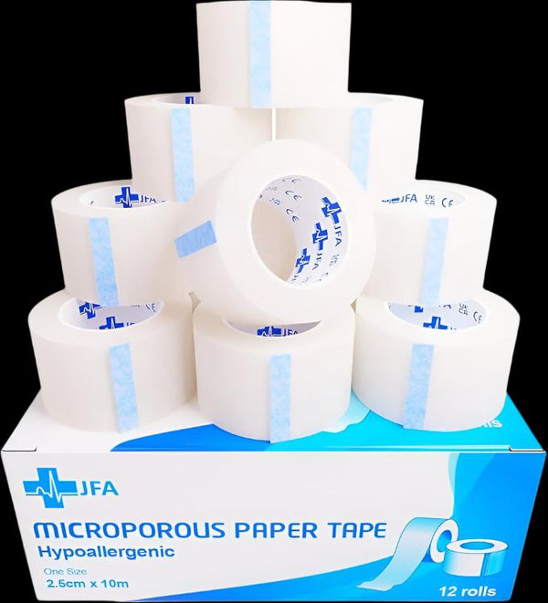 Microporous Surgical Tape First Aid Medical Tape 2.5cm x 10m - Pack of 12 Rolls